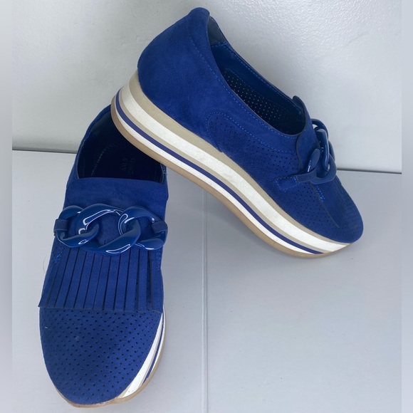 Crown & Ivy Agean Sea Blue Women's Platform Sneakers w Gold Hardware - Picture 1 of 7